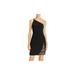 AQUA DRESSES Womens Black Textured Sheer Striped Asymmetrical Neckline Short Body Con Evening Dress Size 10