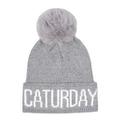 Hatphile Soft Knit Hat Beanie Toque Faux Fur Pom Large, Caturday Gray Hat Grey Pom