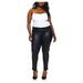 1826 Faux Leather Black Stretch Women's Plus Size Skinny Pants Ponte/PU Clubwear