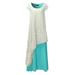 ZANZEA Women's Maxi Dresses Scoop Sleeve Linen Fake Two Hem Embroidery Floral