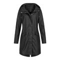 Zewfffr Women Autumn Coat Solid Color Windbreaker Hooded Pocket Coat (Black)(XXL)