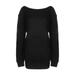 Meihuida Women Lantern Sleeve Off Shoulder Sweater Dress Oblique Shoulder Solid Color Knitted Dress