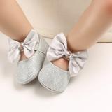 Baby Shoes, Girls Solid Color Anti-Slip Footwear Bowknot Walking Shoes for Spring Fall, Pink/Black/Golden/Silver