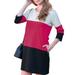 Doublju Women's 3/4 Sleeve Color Block French Terry Mini Dress with Side Hand Pocket