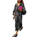 Celmia Womens 3/4 Sleeves Puff Sleeve V Neck Casual Pullover Leopard Printed Dress