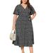 UKAP Summer V Neck Dress Casual Short Sleeve Polka Dot Printed Sundress Leisure Baggy Classic Fit Flare Dress