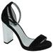 Delicious Women Thick Block Chunky High Heels Ankle Strap Open Peep Toe SHINY-S Velvet Black / Silver Heel 7.5