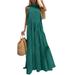 ZANZEA Women Vintage Tiered Swing Solid Sleeveless Maxi Dress