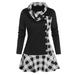 Ladies Plus Size Party Prom Cocktail Ball Gown Mini Dress Women Vintage Plaid Long Sleeve Swing Dress Casual Button Slim Fit Tunic Dress