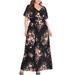 Women Black Plus Size Vneck Long Maxi Floral Print Chiffon Evening Dress Lace Cocktail Party Formal Curve Sheath Prom Graduation Flower Printed Dresses Long Beach Maxi Evening, HY21532,5X