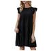 Tuscom Women?s Summer Mini Dress Sleeveless Ruffle Sleeve Round Neck Solid Color Loose Fit Short Flowy Pleated Dress