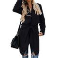 Sexy Dance Solid Color Long Trench Coat for Women Lapel Wrap Belted Coat Pea Overcoat Casual Long Sleeve Trench Outwear Jacket with Pockets