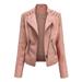 Women?s Faux Leather Jacket, Long Sleeve Lapel Zip Up Moto Biker Short Coat with Pockets