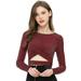 Allegra K Junior's Long Sleeve Crew Neck Cut Out Glitter Crop Tops