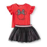 Minnie Mouse Short Sleeve Minnie Mouse Ruffle Tee and Plaid Scooter Skirt, 2pc Outfit Set (Toddler Girls)