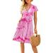 New Women's Floral Print Skirt Plus Size Summer Dress Casual Short Sleeve V Neck Short Party Dress with Pockets Elegant Beach Knee-Length Dresses