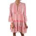 UKAP Women's Striped Printed Chiffon Mini Dress Long Sleeve Ruffle Trim Layered Floral T Shirt Dress