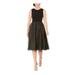 CALVIN KLEIN Womens Black Glitter Zippered Polka Dot Sleeveless Jewel Neck Below The Knee Fit + Flare Party Dress Size 4