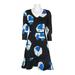 Taylor V-Neck Long Sleeve A-Line Zipper Back Flutter Multi Print Stretch Crepe Dress-BLACK COBALT