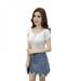 Summer Breathable Short Sleeve T-shirt New Women's Knitted T-shirts Fashion Simple Sweet Color Tops