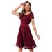 Salezone Short Sleeve A-Line Lace Dress for Women Knee-Length Wedding Formal Cocktail Party Dress