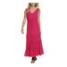 DKNY Womens Pink Ruffled Sleeveless V Neck Maxi Fit + Flare Dress Size L
