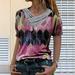 Spftem Women Tie-Dye Printed Embroidery Collar Splicing Sleeve Pullover Blouse Tops
