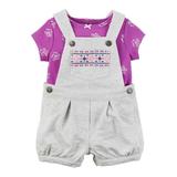 Carters Infant Girls Gray & Purple Baby Outfit Shortall Overalls & Tee Set