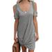 Sexy Dance Women Summer Short Sleeve T Shirts Dress Casual Loose Tie Knot Front Tunic Dress Ladies Beach Sundress Sexy Cold Shoulder Short Mini Dress