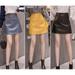 CUTELOVE Women Skirts Above Knee Mini Women's Elastic Waist PU Faux Leather Skirt Jupe Femme Autumn Winter Mini Skirts