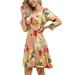 Eo&dora Women's Floral Dress 3/4 Sleeve Twist Knot Empire Waist Knee Length Dresses