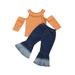 Puloru Baby girl off-shoulder knitted sweater long-sleeved jeans flared pants