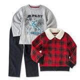 Kids Headquarters Infant Boys 3 Piece Pilot Outfit Pants Shirt Plaid Jacket