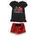 Little Girls 2 Pieces Short Set Apple Glitter Sequin Shorts Outfit Pant Set Black Red 5 L (201548)