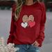 Winnereco Love Heart Round Neck Jumper Women Long Sleeve Loose Sweatshirt (Red 2XL)