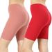 Womens & Plus Soft Cotton Stretch Mid Thigh Length Leggings Fitness Sport Biker Shorts (2PK: ASH ROSE/RUBY, S)