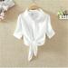 Cutelove Womens Tops and Blouses Navy Blue Shirts women Knot Front Crop Button Ladies Shirts Summer Blouse simple Girl Blouse