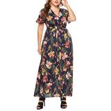 Sexy Dance Plus Size Casual V Neck Belted Waist Maxi Dress Womens Evening Party Sundress Oversized Long Maxi Dresses