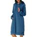 Ladies Hooded Dress Autumn Winter Warm Long Sleeve Dress Drawstring Loose Solid Color Dress for Women with Pocket Blue