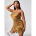 Woman's Plus Size Striped Print Tube Mini Dress