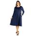 24/7 Women's Plus Size Comfort Apparel Long Sleeve Fit and Flare Plus Size Midi Dress