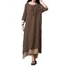 StylesILove Boho Linen-cotton Loose Long Maxi Womens Dress (4XL, Brown)