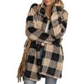 Womenâ€™s Casual Style Plush Long-sleeved Coat Fashion Color Contrast Plaid Single-breasted Fashion Design Mid-length Jacket