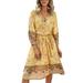 Women Long Sleeve Floral Print Dresses Vintage Kaftan Casual Shirt Dress For Women 4/3 Sleeve Paisley Flowing Party Sundress Holiday Midi Sundress