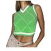 Eyicmarn Women Sleeveless Plaid Geometric Sweaters Vest Knitted Tanks Tops Autumn Winter Outerwear Green