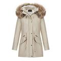 Giolshon Women's Twill Parka Jacket Warm Winter Coat with Faux Fur Collar XL