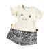 ZIYIXIN Little Girl Short Sleeve Cartoon Cat T-shirt + Leopard Skirt Pant 2 Piece Suits