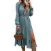 Womens Summer Polka Dot Long Sleeve Elastic Waist Party Evening Long Dresses