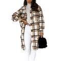 Asdomo Women's autumn and winter Plaid long woolen coat warm coat casual jacket