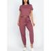 Womens Juniors Solid Matching Set - Cropped Shirt and Jogger Set - Women's 2 Piece Set 50287P